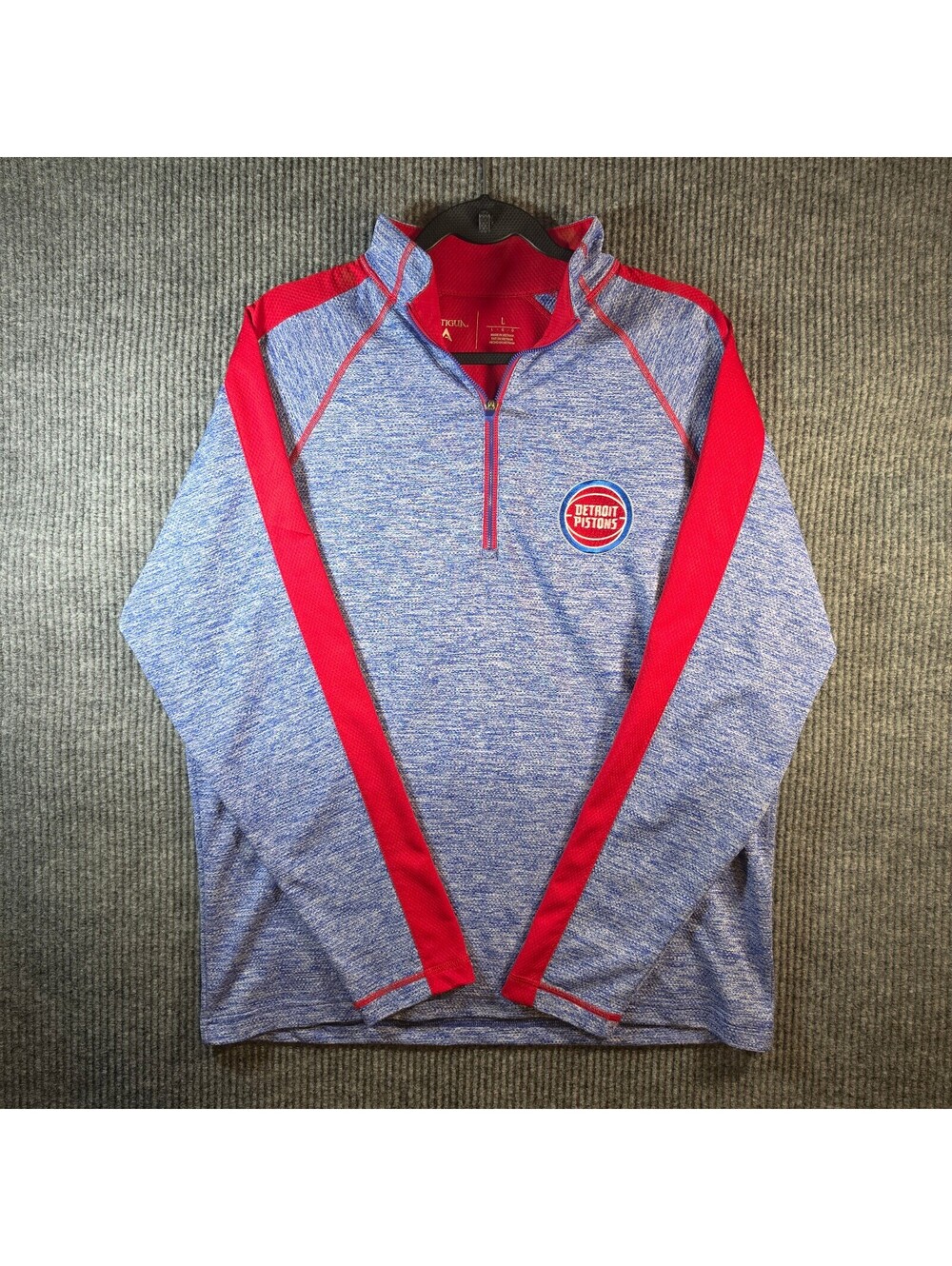 Detroit Pistons Antigua 1/4 Zip Pullover Menâs Large Blue Red NBA Embroidered